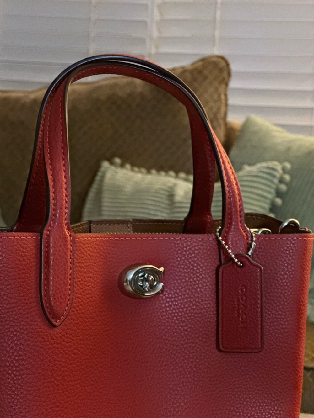 Coach Red Pebbled Leather Tote with Shoulder Strap MINI - Picture 3 of 16